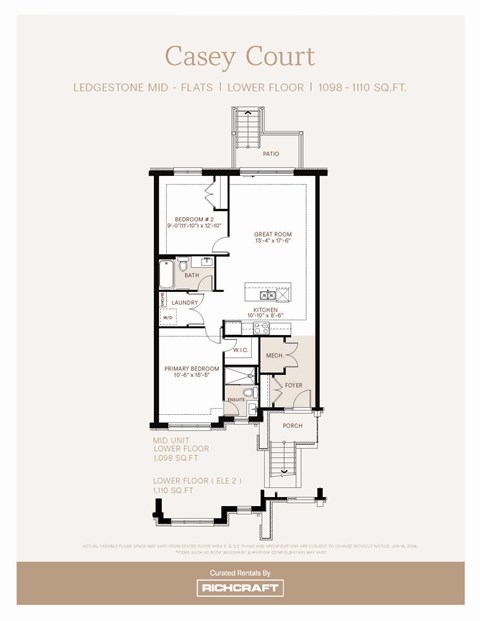 Floor plan for 2 beds, 2 baths, 1097 sqft